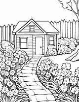Bountiful Garden Path House Coloring Page For Kids sketch template