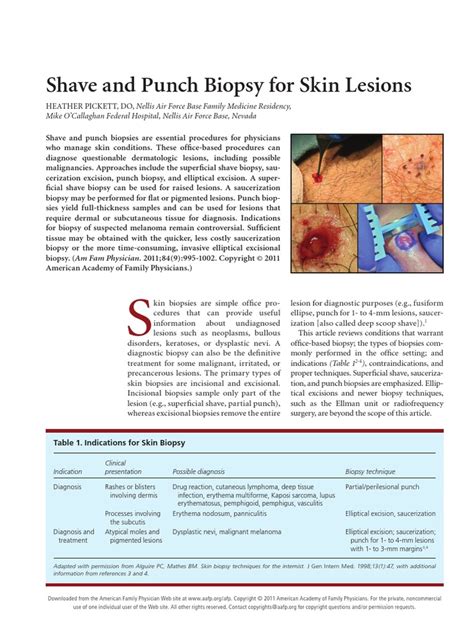 Shave and Punch Biopsy for Skin Lesions.pdf | Biopsy | Medicine