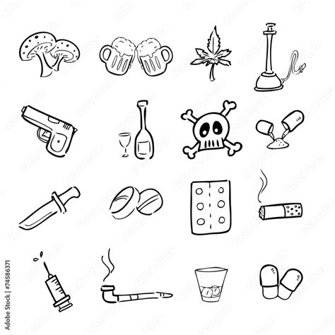 Drugs abuse narcotic drawing icons Stock Vector | Adobe Stock