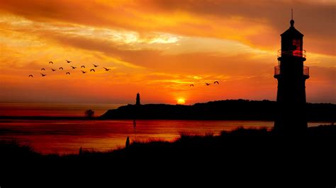 Sunset Ocean Lighthouse Silhouette Free Stock Photo - Public Domain Pictures