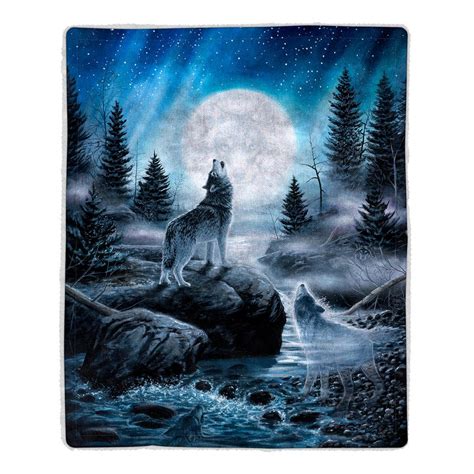 Buckingham Home Howling Wolf Print Sherpa Fleece Throw Blanket-64HD-WOLF - The Home Depot