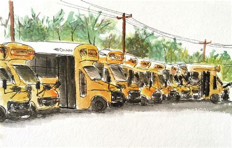 School Bus Card Painting by Marty Macaluso | Fine Art America