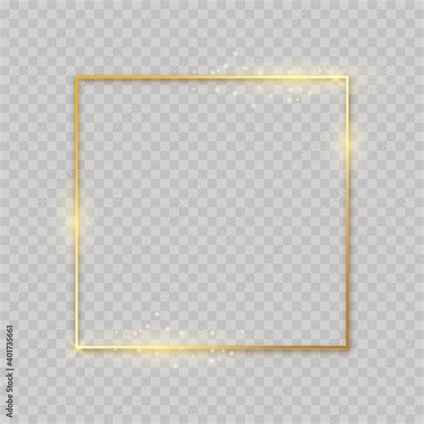 Shiny square golden frame. Decoration border with glitter. Glowing gold ...