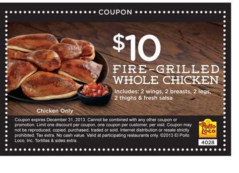 El Pollo Loco: $10 off Whole Chicken Printable Coupon | Food coupon, Pollo loco, Restaurant coupons