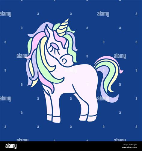 Hand drawing pink unicorn with yellow horn icon on the navy blue background Stock Vector Image ...