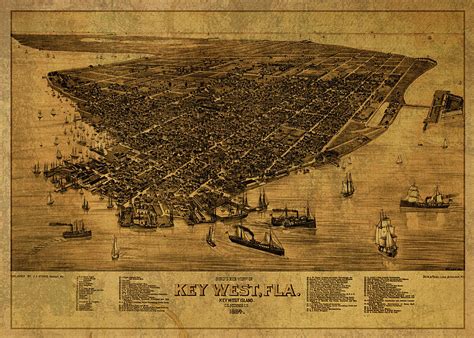 Key West Florida Vintage City Street Map 1884 Mixed Media by Design Turnpike - Fine Art America