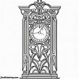 Grandfather Clock Beautiful Fretwork Coloring Pages  For Kids sketch template