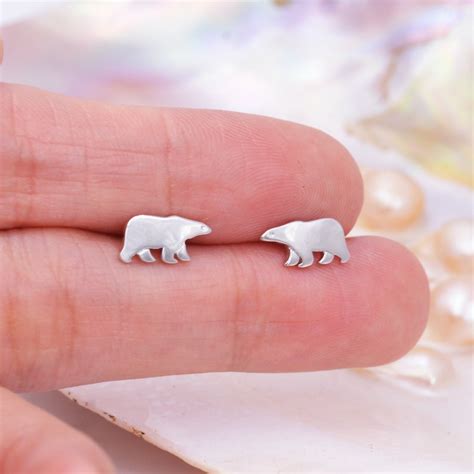 Sterling Silver Polar Bear Stud Earrings Animal Earrings - Etsy UK