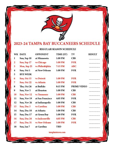 Tampa Bay Buccaneers Schedule 2024 - Fall Break 2024