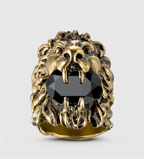 Lyst - Gucci Lion Head Ring With Crystal in Metallic