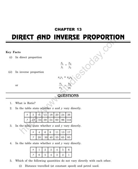 CBSE Class 8 Mental Maths Direct and Inverse Proportion Worksheet