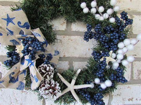 Christmas Coastal Wreath With Starfish and Coastal Burlap - Etsy