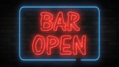 Premium Photo | Open bar night neon letter red and blue neon sign bar open