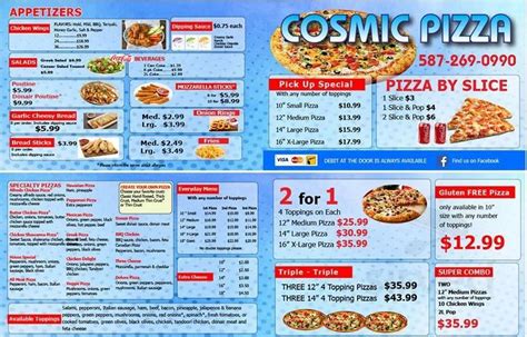 Cosmic Pizza Sherwood Park menu in Sherwood Park, Alberta, Canada