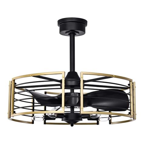 Warehouse of Tiffany Veit 24 in. 5-Light Indoor Matte Black and Gold Ceiling Fan with Light Kit ...