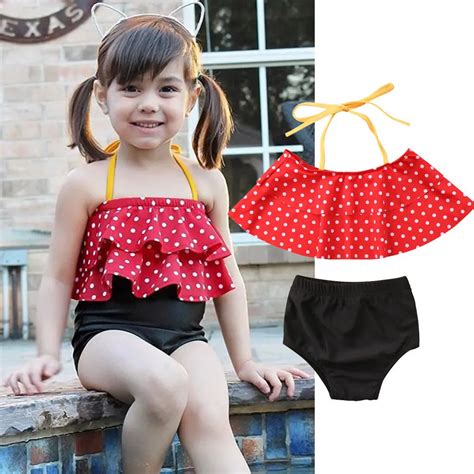 2019 New Cute Kids Baby Girl Bikini Set Two Pieces Swimsuit Navy Dot High Waist set Swimsuit ...