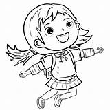 Happy Kids Girl Children vector cartoon coloring Books Black And White  sketch template