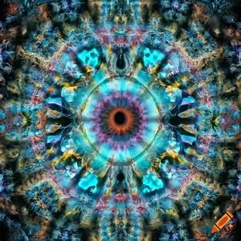 Collage art of an eye through a broken kaleidoscope