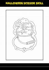 Halloween scissor Skill For Kids coloring Page  sketch template