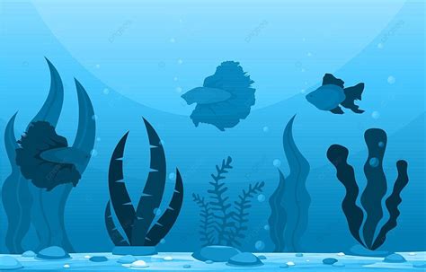 Illustration Of Beautiful Aquarium Fish And Coral Reef In Blue Water With Plants Vector, Scape ...