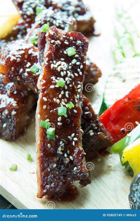 Pork Ribs with BBQ Sauce stock image. Image of meal, spicy - 95805749