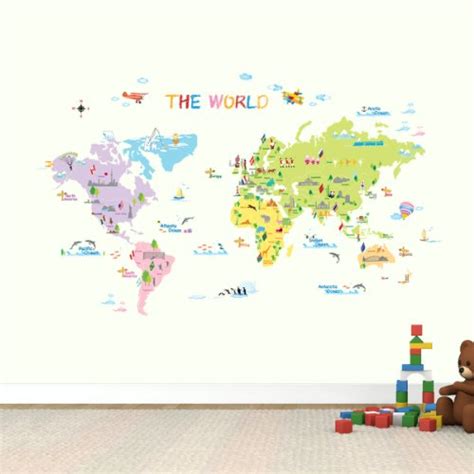 DW-1203 Multicoloured World Map Wall Stickers/Kids wall decals/wall tr