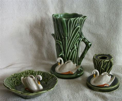 3 sylvac pottery swan pieces