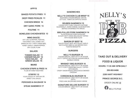 Online Menu of Nellys Pizza Restaurant, Prince George, British Columbia ...