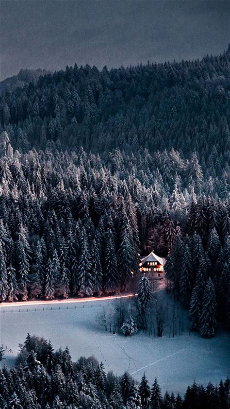 Winter Snow Forest Chalet Retreat iPhone 8 Wallpapers Free Download