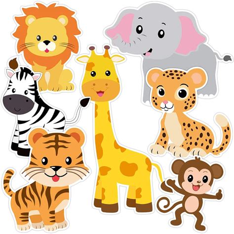 Festiko® 24Pcs Zoo Animals Cutouts Safari Jungle Theme Birthday Party Decoration Cut-Outs for ...