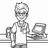 Cashier At Work Coloring Page  sketch template