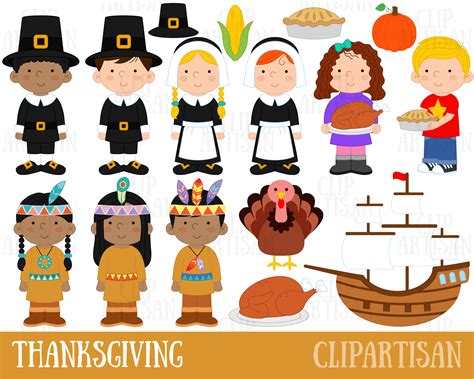 Thanksgiving Clip Art Pilgrims Native Americans Fall - Etsy