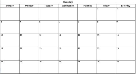 Blank Calendar Template Excel