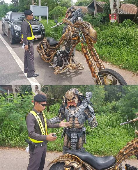 Real-Life Predator Cosplayer Captured Riding Around Thailand on a Custom Motorcycle - TechEBlog