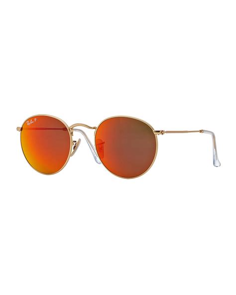 Lyst - Ray-Ban Polarized Round Metal-frame Sunglasses With Orange Mirror Lens in Orange for Men