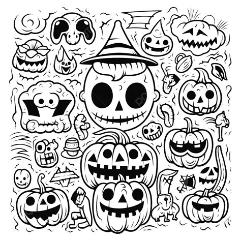 Hand Drawn Halloween Doodle Cartoon Illustration Coloring Design, Halloween Monster, Halloween ...