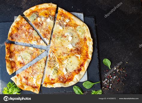 Cheese Pizza Four Types Cheeses Varieties Tomato Sauce Fresh Ingredients Stock Photo by ©a-lesa ...