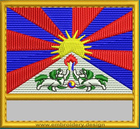 Design embroidery Flag of Tibet with Blank Box and Gold Trim by embroidery design