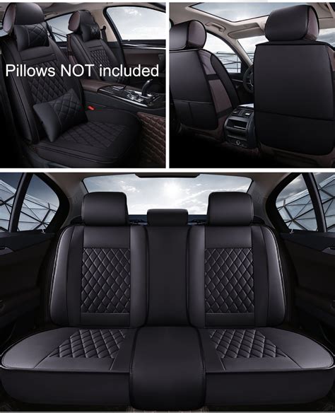 INCH EMPIRE Easy to Clean PU Leather Car Seat Cushions 5 Seats Full Set Anti-Slip Suede Backing ...