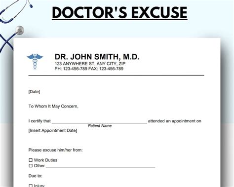 Doctor Excuse Template, Doctor Excuse for Work, Doctor Excuse Letter ...