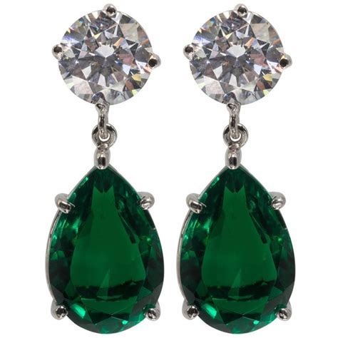 Magnificent Costume Jewelry Diamond Emerald Drop Earrings at 1stDibs | emerald drop earrings ...