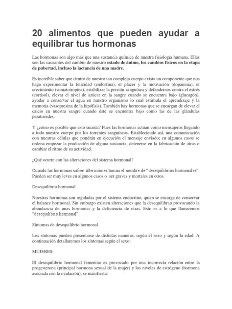 Alimentos para Fortalecer Sistema Hormonal | PDF | Hormona | Sistema endocrino