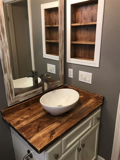 Diy Rustic wood countertop and vessel sink. Bathroom makeover. # ...