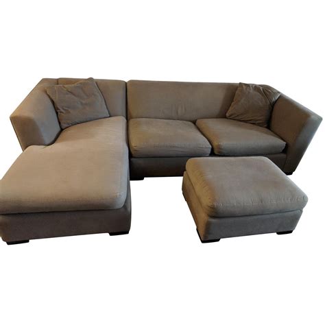 Sage Green L-Shaped Sectional Sofa & Ottoman - AptDeco