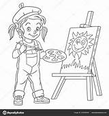 Coloring Page With Girl Drawing Painting Artist Stock Vector Image By  sketch template