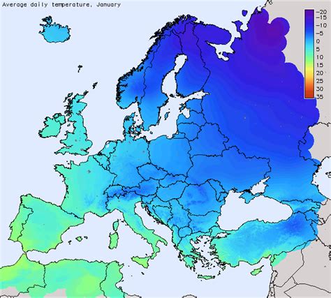 the temperature map for europe shows that it is very cold and has not yet much snow