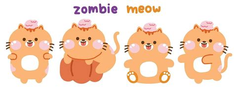 Set of cute zombie cat in various poses.Halloween festival concept.Pet 33216130 Vector Art at ...