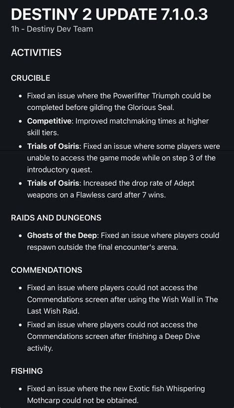 Destiny Director on Twitter: "Destiny 2 Update 7.1.0.3 Patch Notes ...