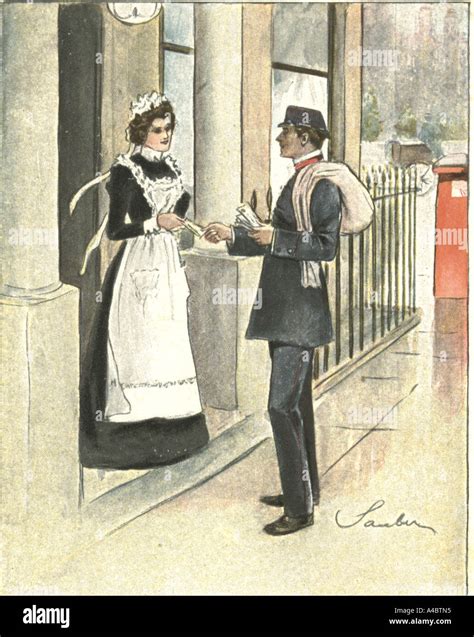 Parlour maid and postman circa 1910 Stock Photo - Alamy