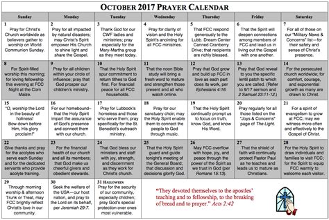 Prayer Calendar – October 2017 – First Christian Church of Lubbock